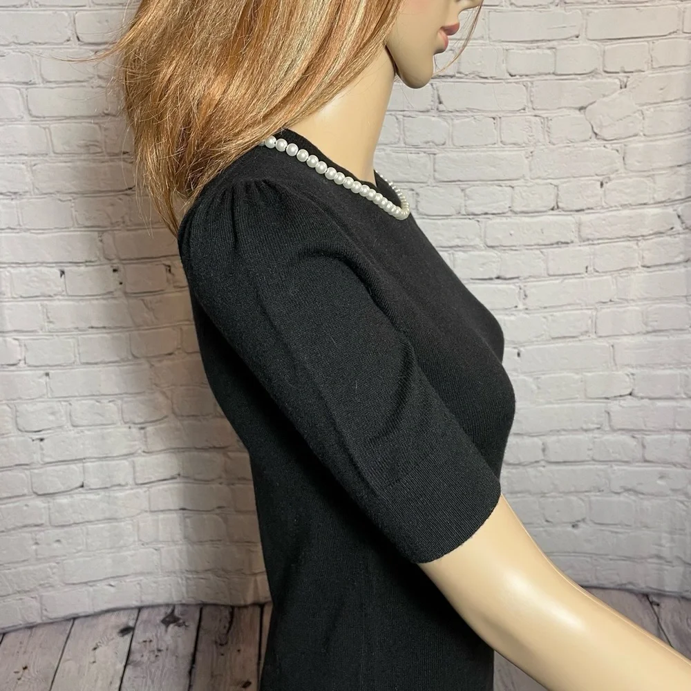 New Kate Spade Black Pearl-Embellished Short-Sleeve Sweater Size XXS